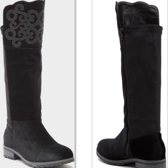 XOXO•GIRLS EMBROIDERED VELVET VAMP KNEE HIGH BOOTS - Picture 4 of 9